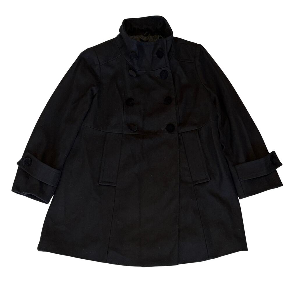 Weather Tamer Swing Pea Coat Womens Medium Black Double-Breasted Wool Blend Cozy